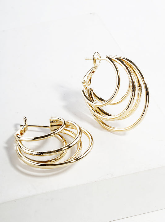 White Gold Dipped Textured Metal Layered 30mm Leverback Hoop Earrings