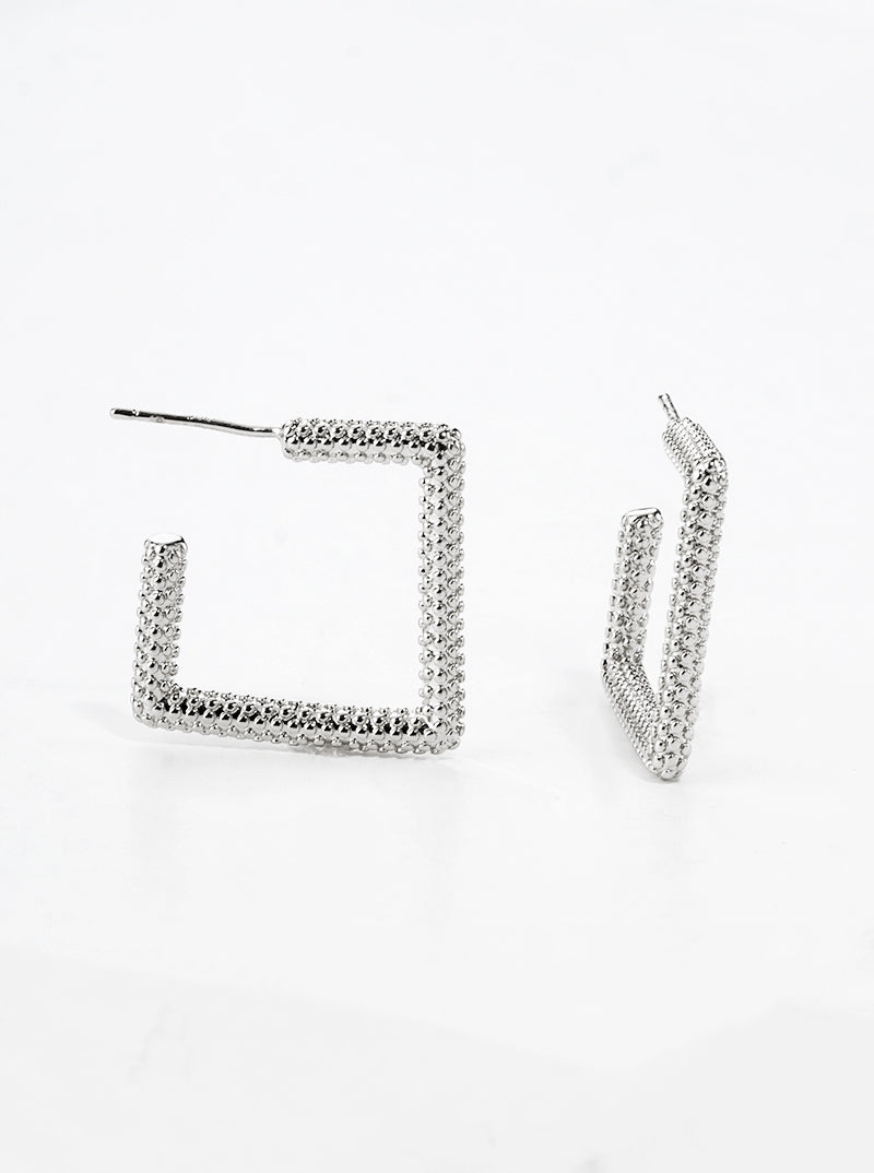 White Gold Dipped Textured Metal Square 20mm Open Hoop Earrings