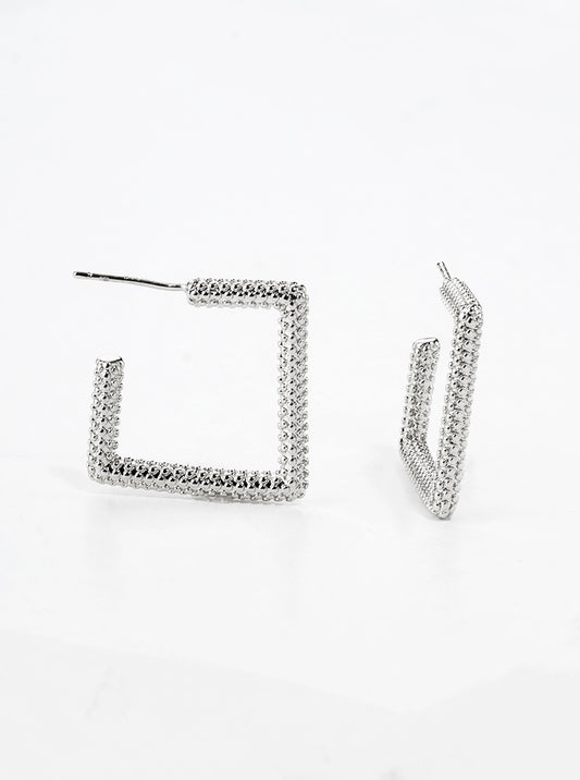 White Gold Dipped Textured Metal Square 20mm Open Hoop Earrings