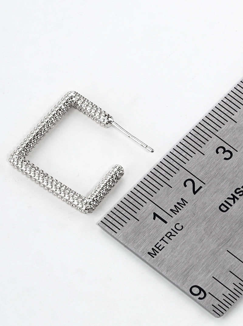 White Gold Dipped Textured Metal Square 20mm Open Hoop Earrings