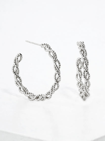 White Gold Dipped Twist Textured Metal 20mm Open Hoop Earrings