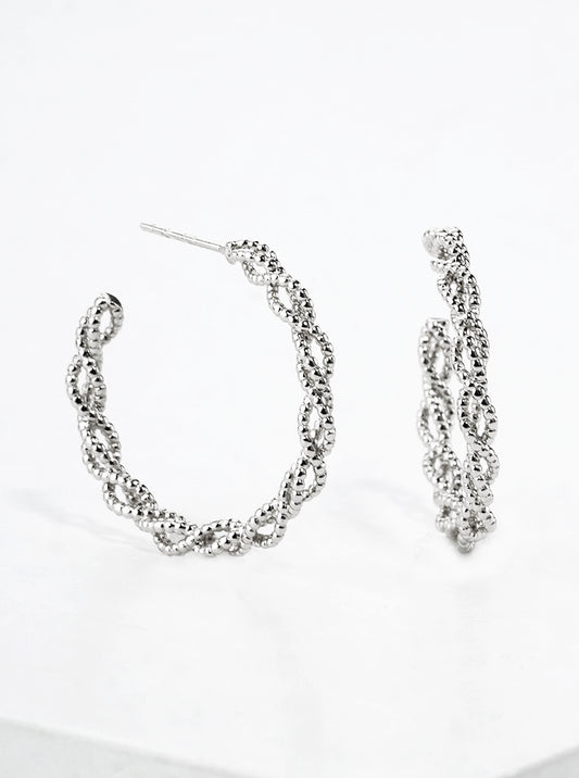 White Gold Dipped Twist Textured Metal 20mm Open Hoop Earrings