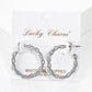 White Gold Dipped Twist Textured Metal 20mm Open Hoop Earrings