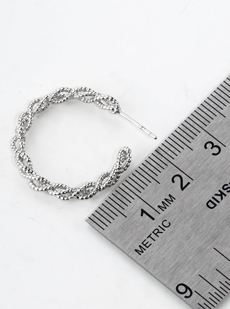 White Gold Dipped Twist Textured Metal 20mm Open Hoop Earrings