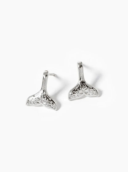 White Gold Dipped Whale Tail Post Stud Earrings