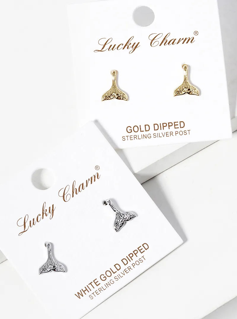 White Gold Dipped Whale Tail Post Stud Earrings