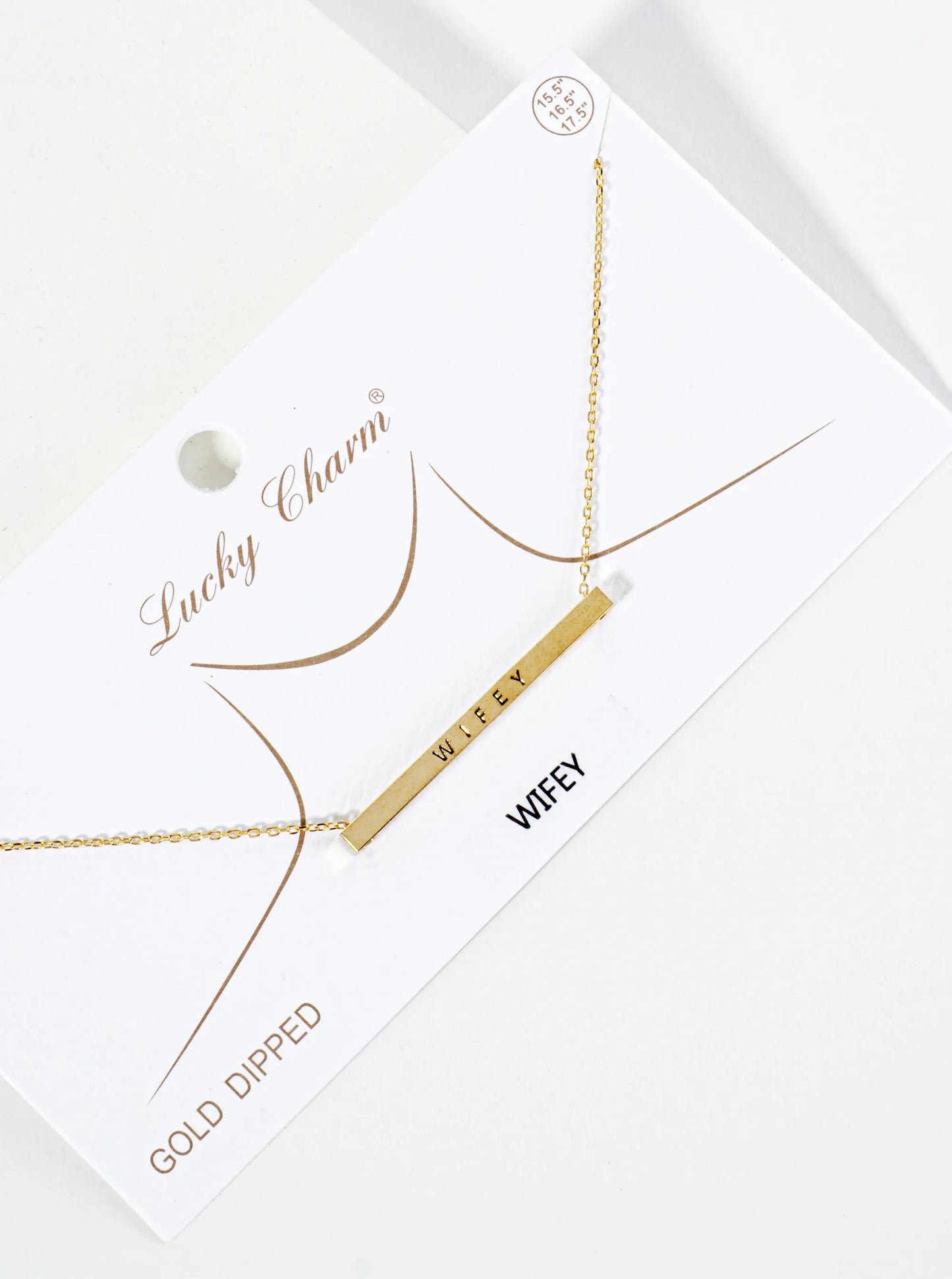 Wifey Engraved 18K Gold Dipped Horizontal Brass Bar Pendant Inspirational Necklace