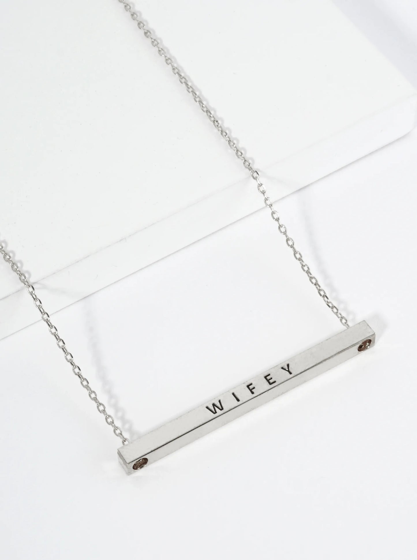 Wifey Engraved 18K Gold Dipped Horizontal Brass Bar Pendant Inspirational Necklace