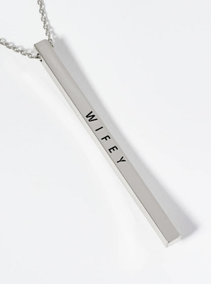 Wifey Engraved Vertical Bar Pendant Inspirational Necklace