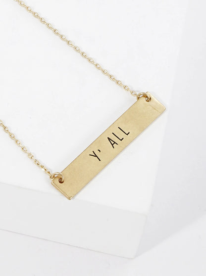 You All Engraved Horizontal Bar Pendant Necklace