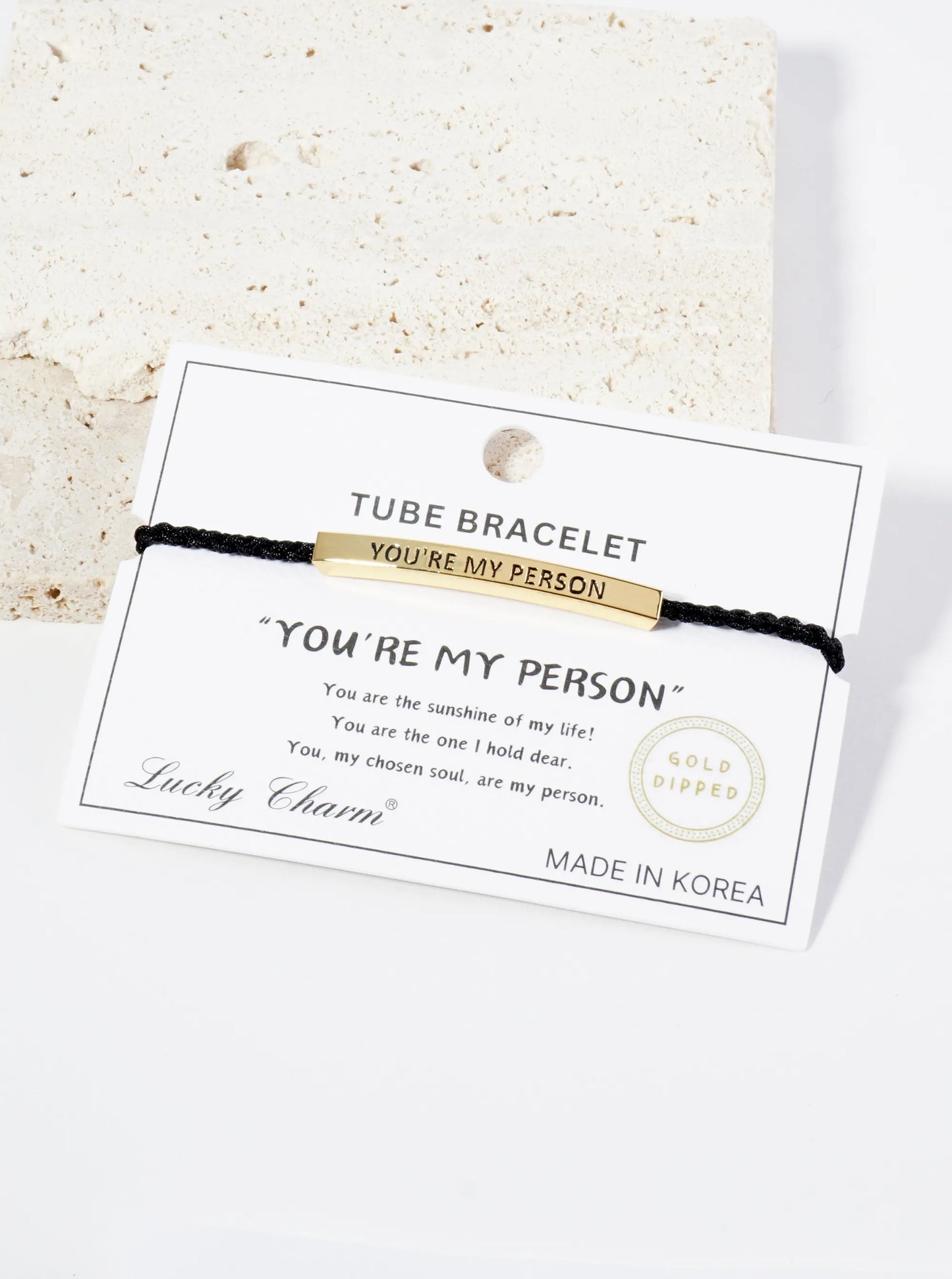 You Are My Person Engraved 18K Gold Dipped Curved Brass Tube Bar Adjustable Pull Tie Bracelet