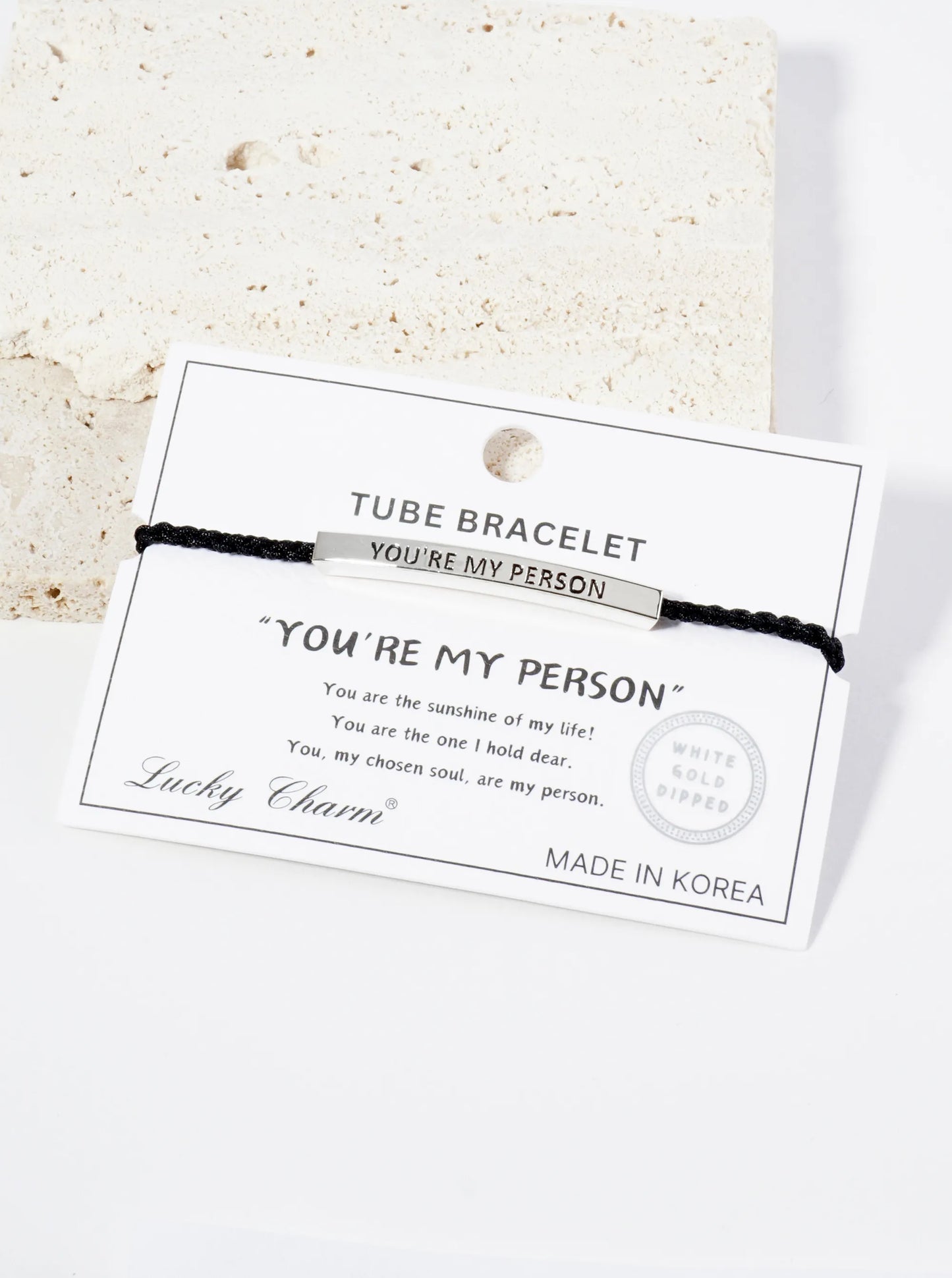 You Are My Person Engraved 18K Gold Dipped Curved Brass Tube Bar Adjustable Pull Tie Bracelet