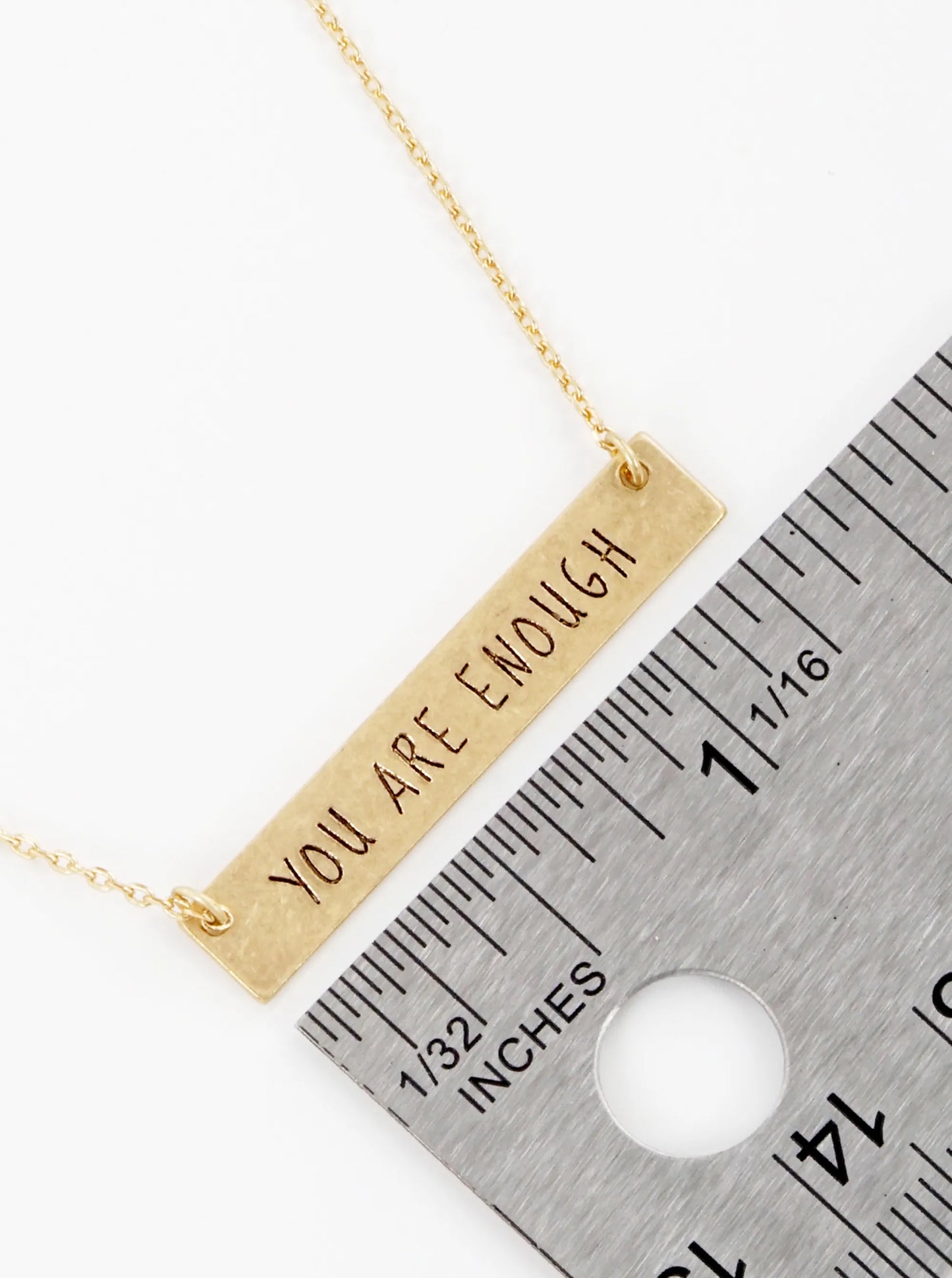 You Are Enough Engraved Horizontal Bar Pendant Necklace