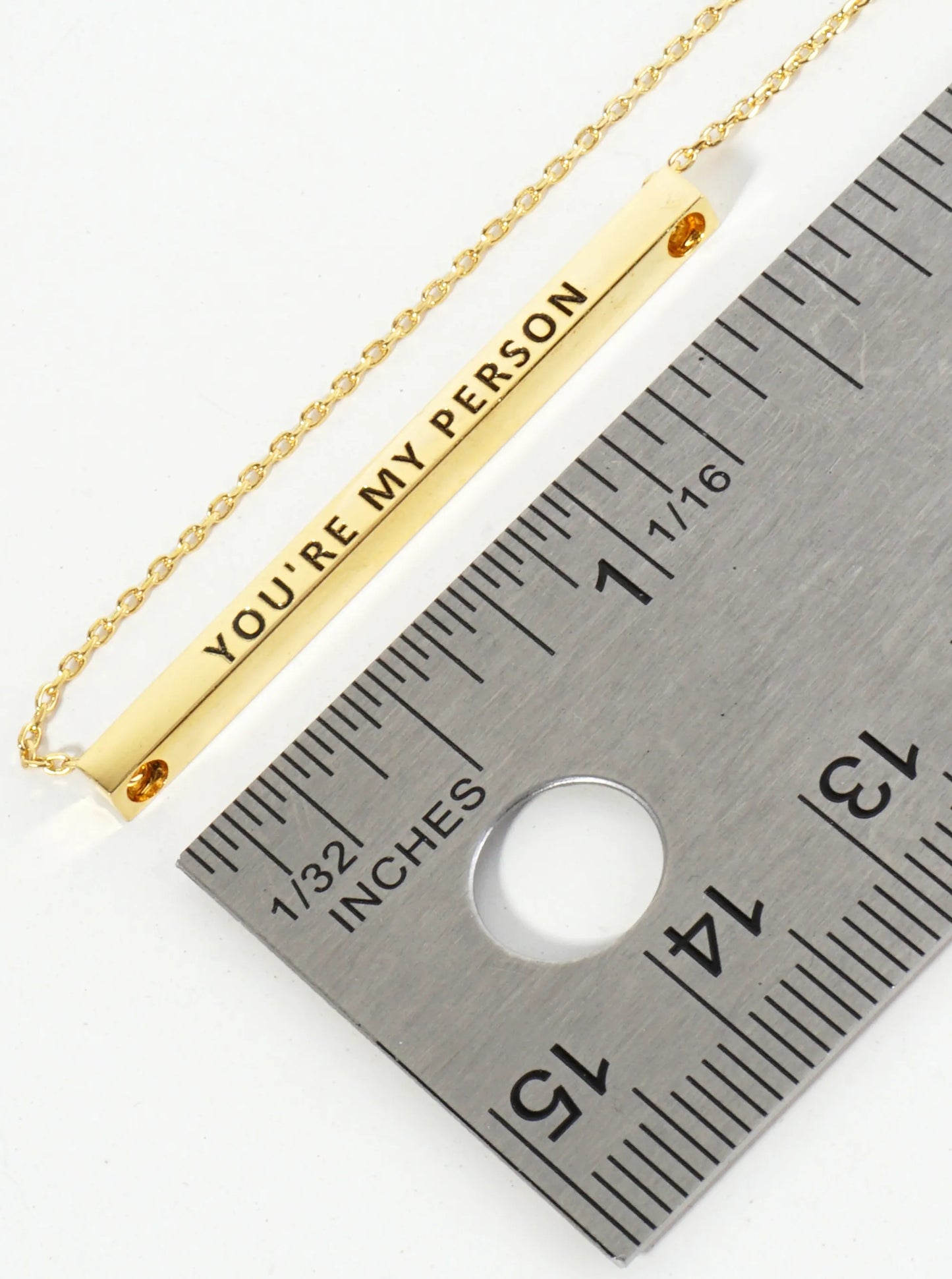 You Are My Person Engraved 18K Gold Dipped Horizontal Brass Bar Pendant Inspirational Necklace