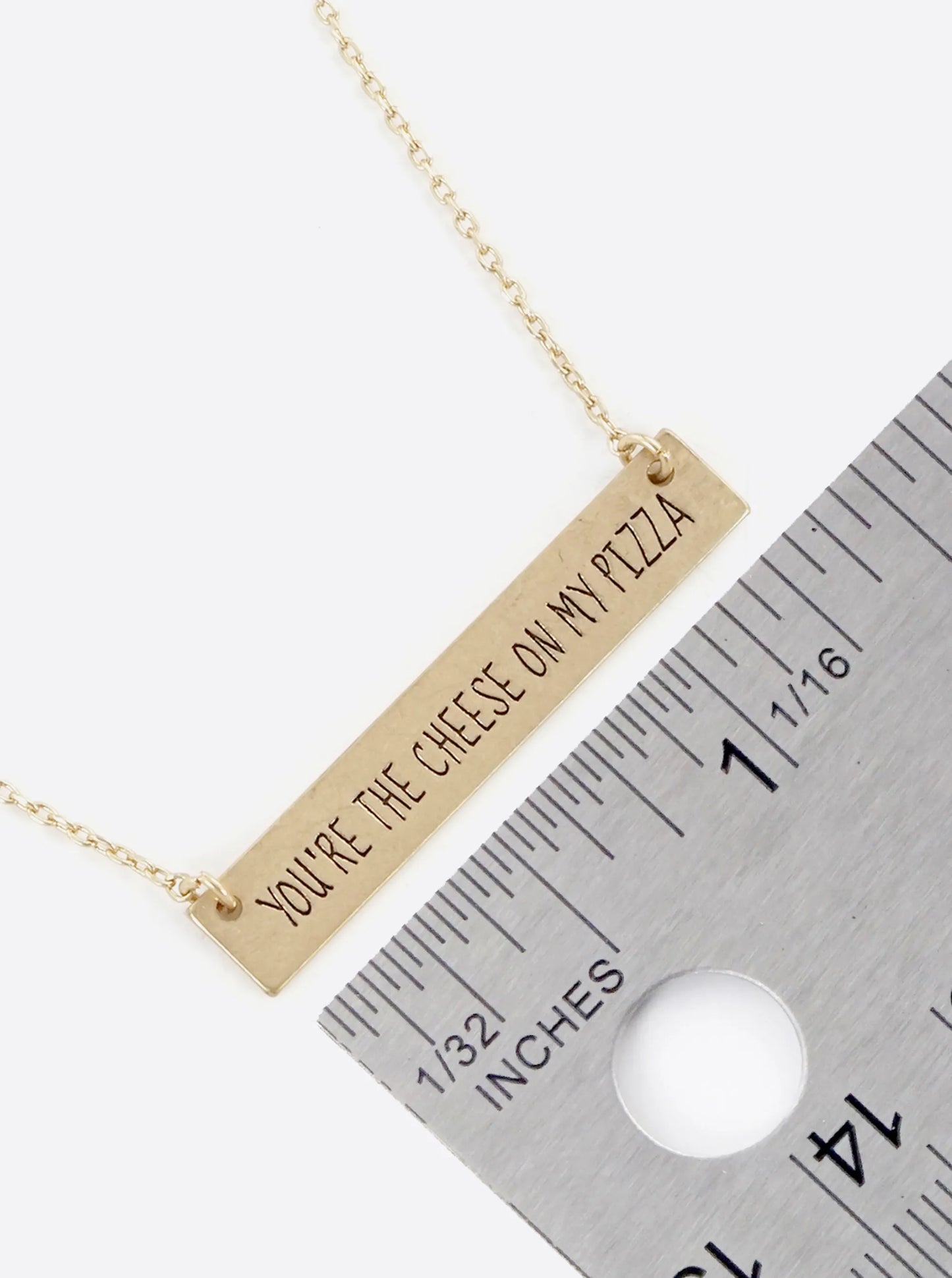 You Are The Cheese On My Pizza Engraved Horizontal Bar Pendant Necklace