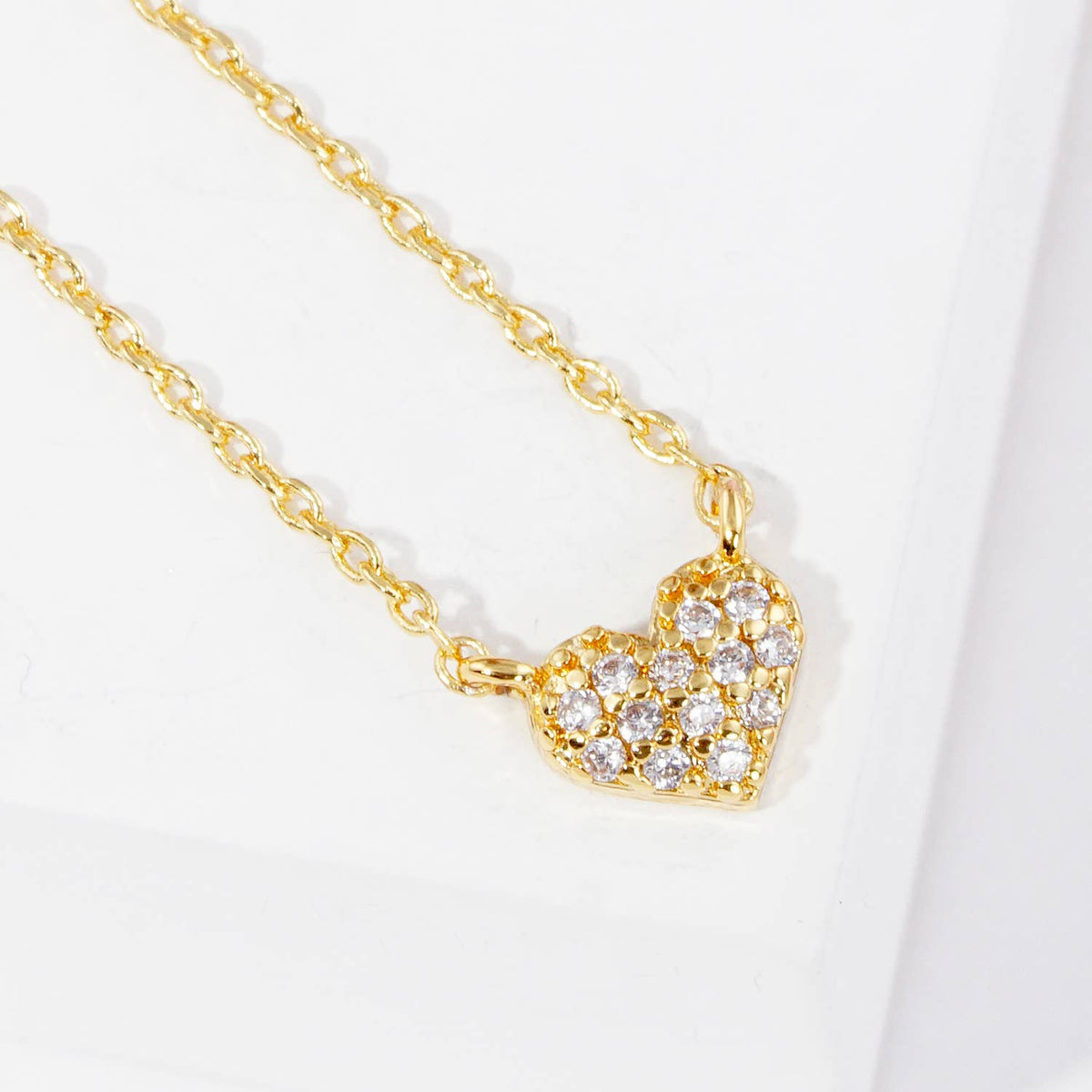 Pave CZ Padded Heart Charm Necklace