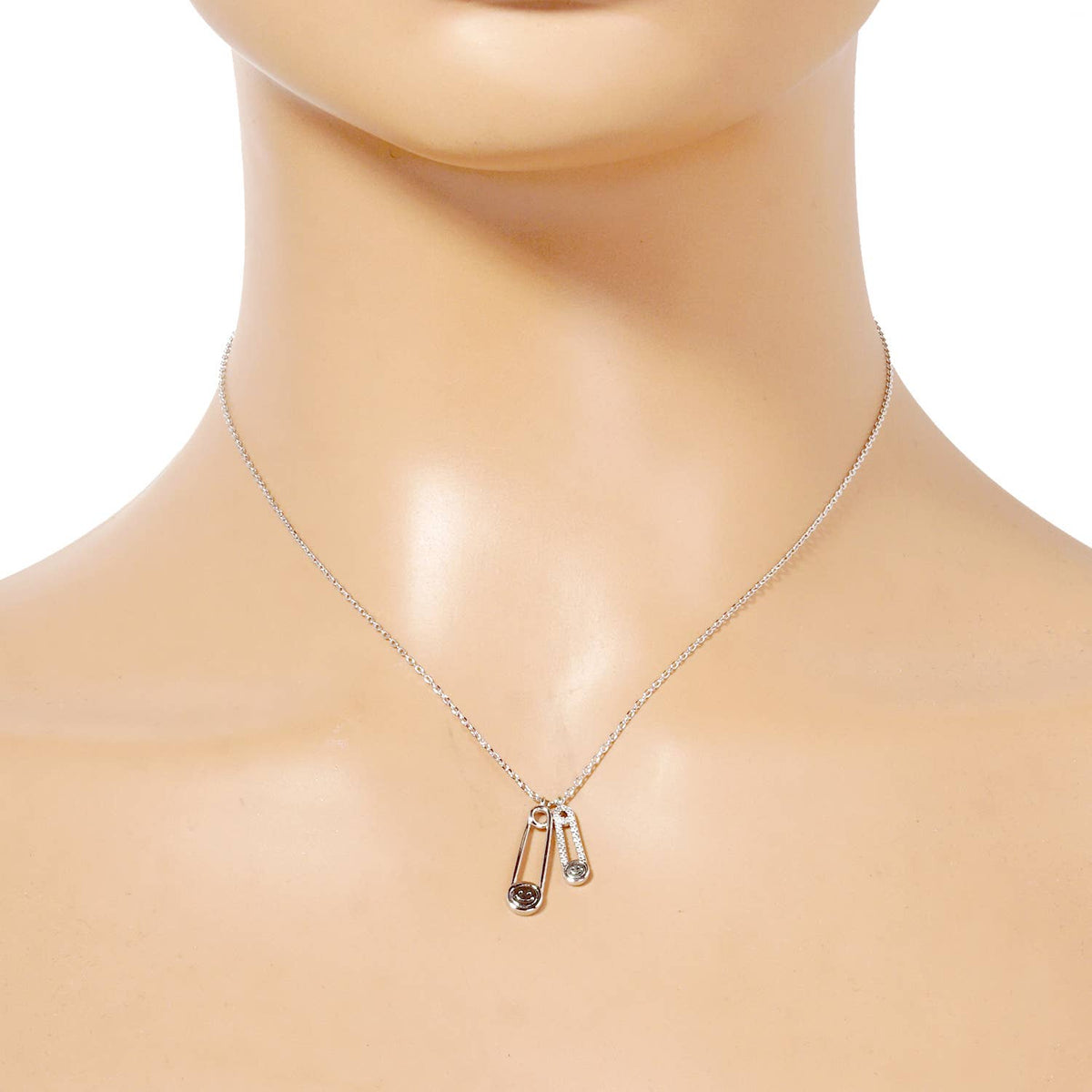 18K Gold Dipped CZ Pave Smiley Face Safety Pin Necklace