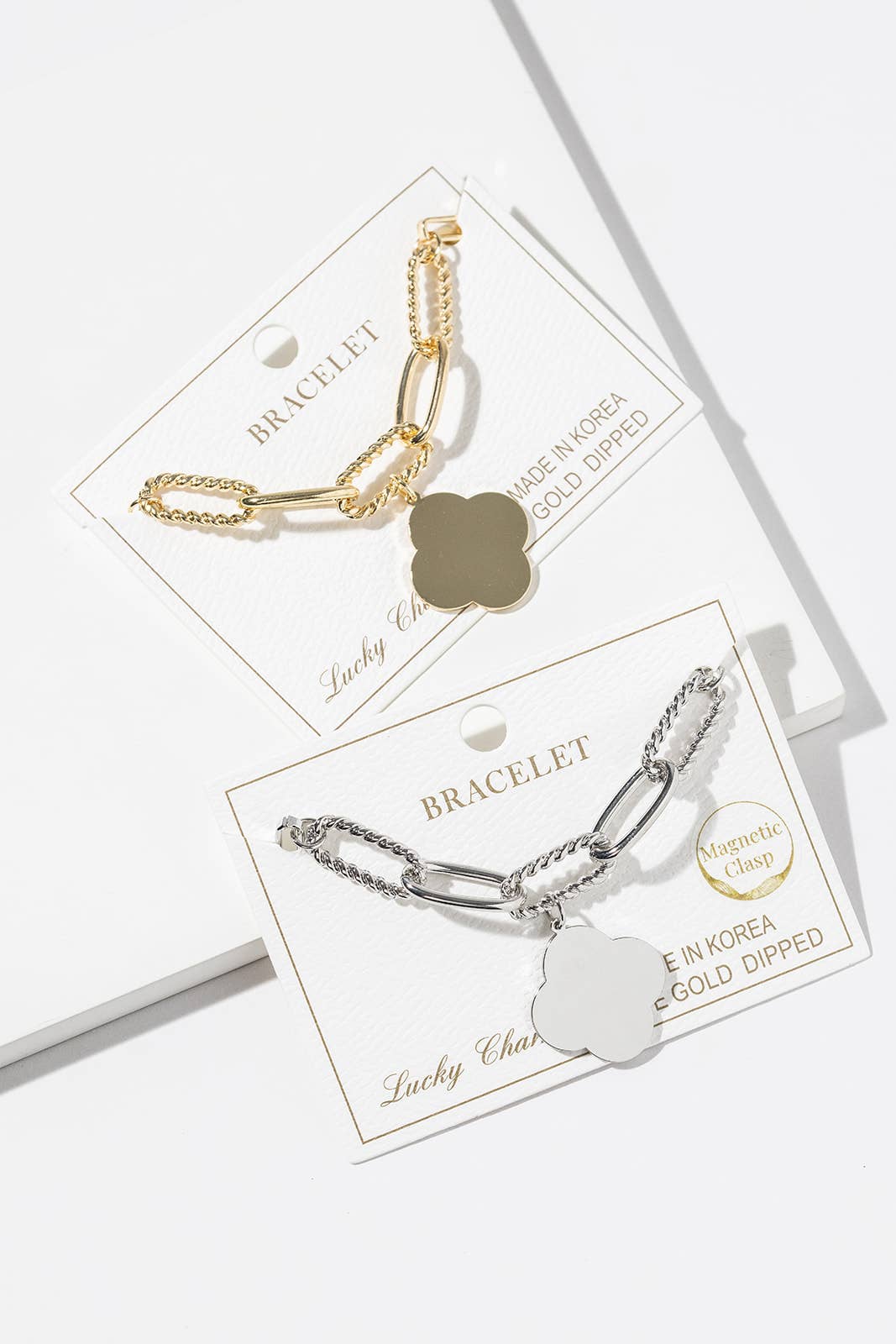 Clover Charm Dual-Chain Magnetic Bracelet