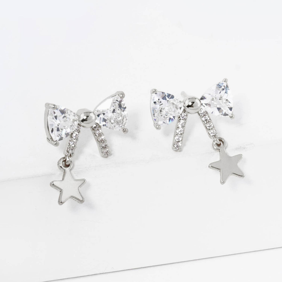 18K GOLD DIPPED STAR DROP CUBIC ZIRCONIA RIBBON BOW STUD