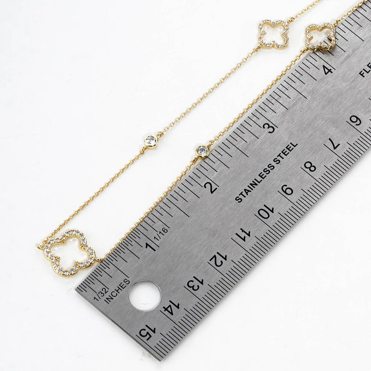 Delicate Open Clover Station Charm Necklace