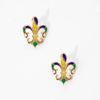 Gold Plated Mardi Gras Themed Post Earrings