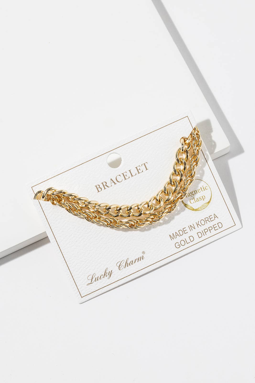 Layered Curb & Rope Chain Bracelet with Magnetic Clasp