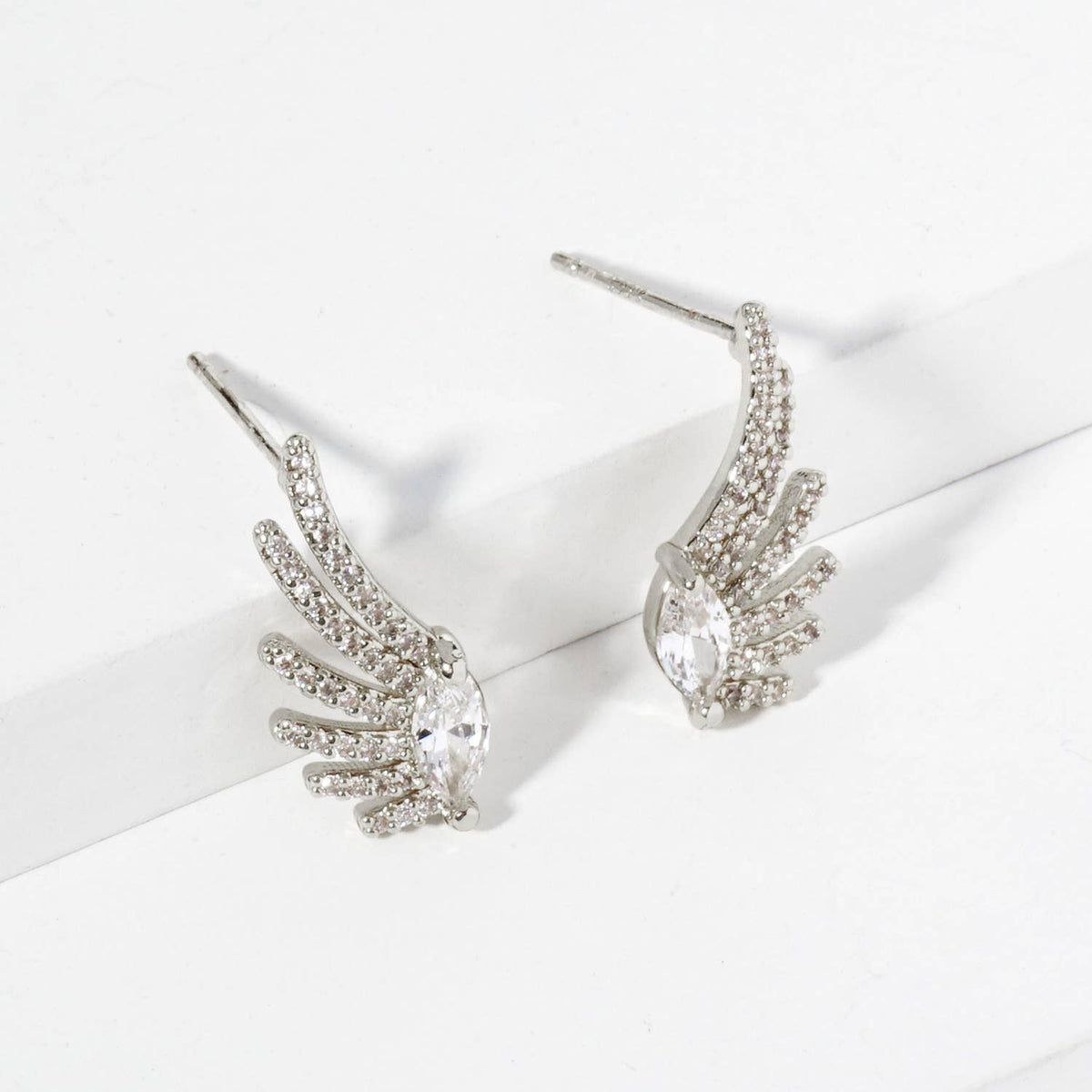 18K Gold Dipped Angel Wings Cubic Zirconia Stud Earrings