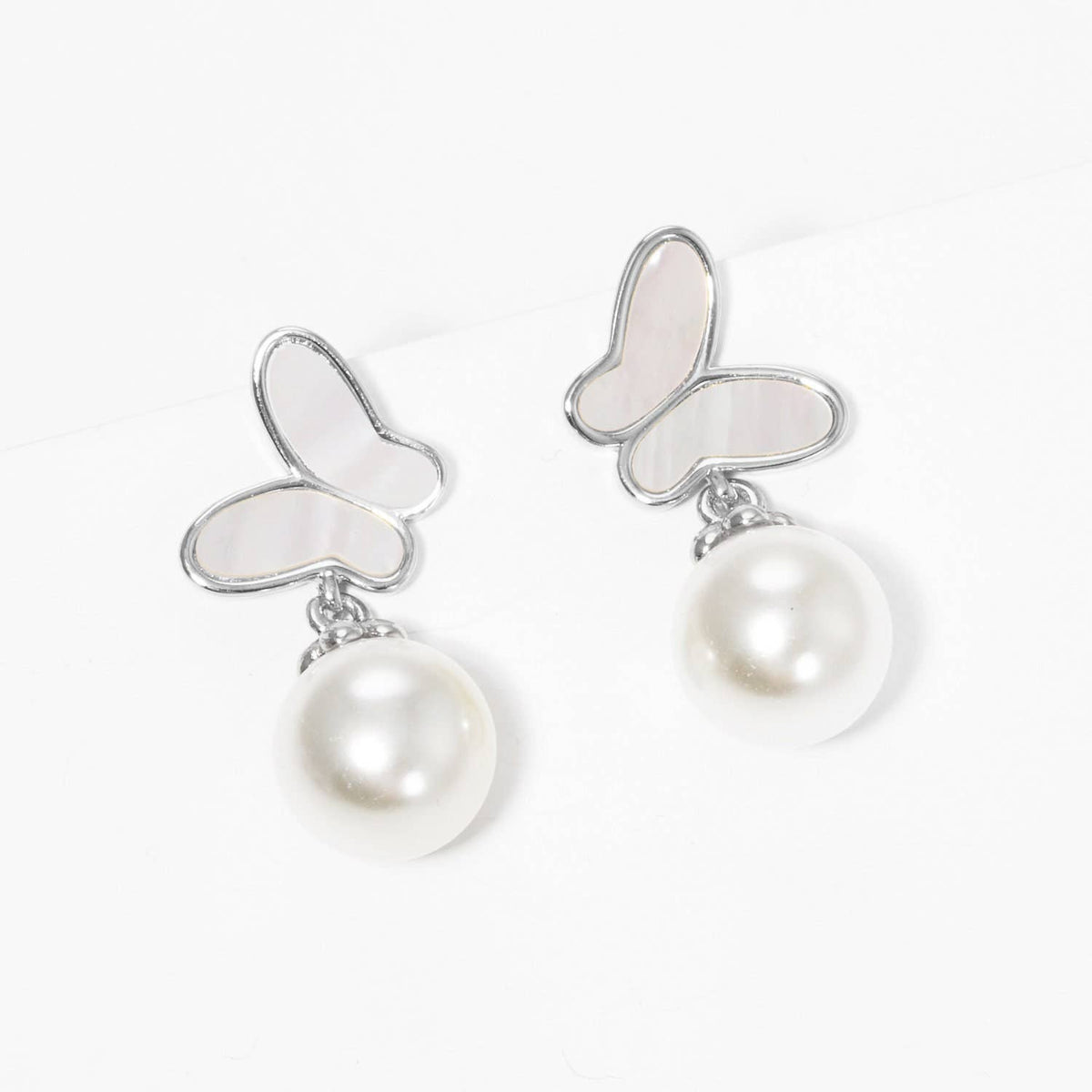 Gold Freshwater Pearl Butterfly Drop Earrings