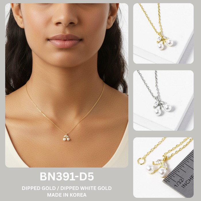 Dainty Pearl Cherry Pendant Necklace