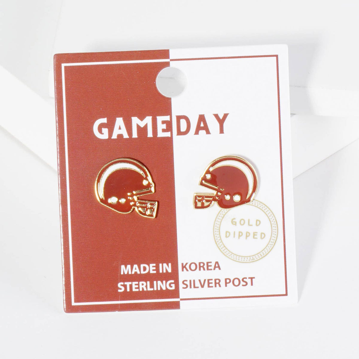 18K Gold Dipped Enamel Football Helmet Game Day Stud Earring