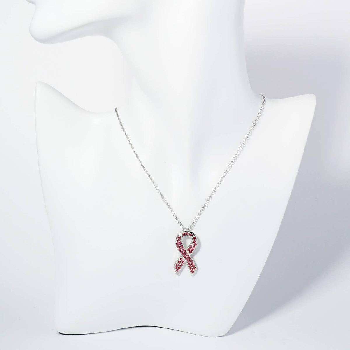 Rhinestone Awareness Ribbon Pendant Necklace