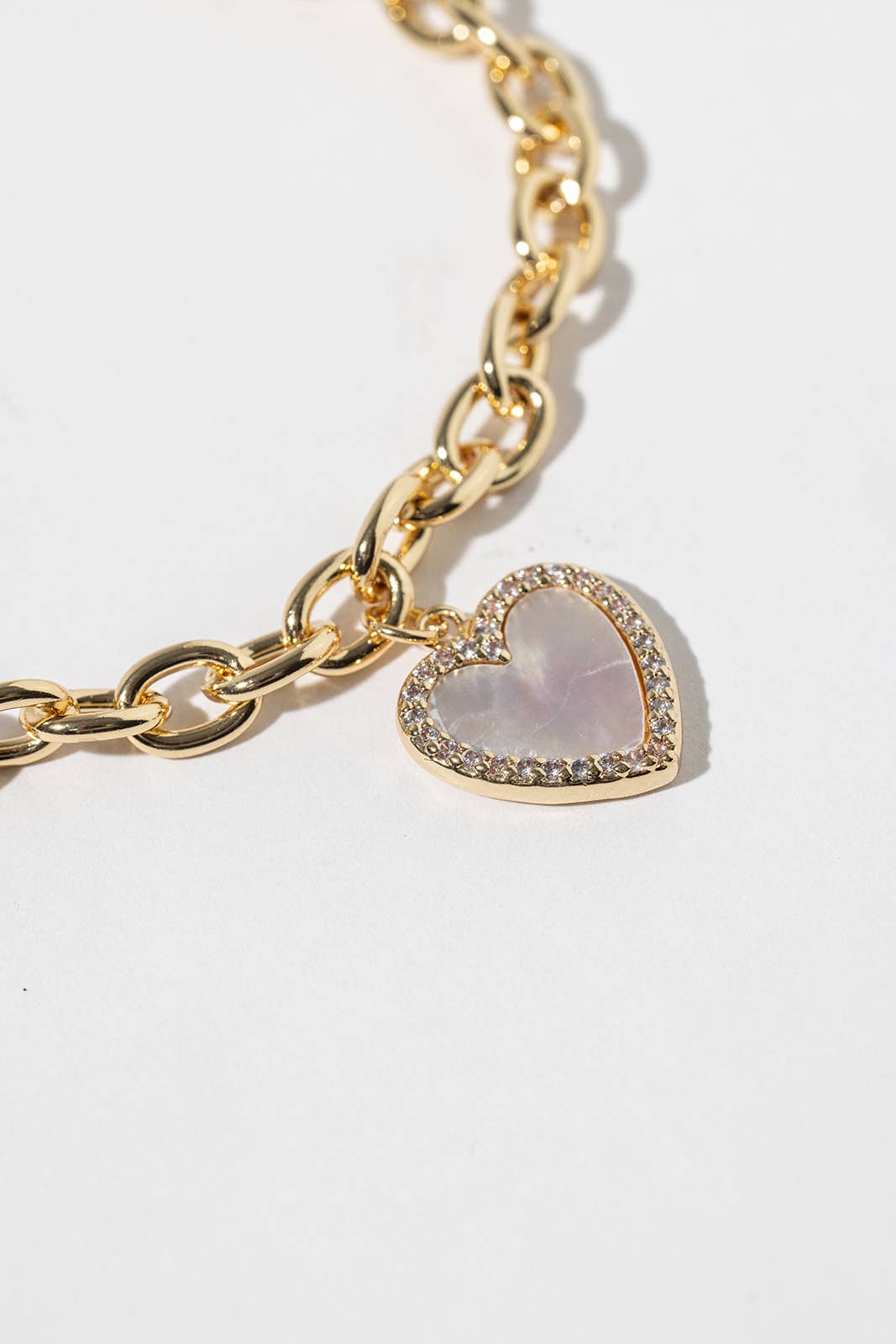 Magnetic Clasp Chunky Link Heart Charm Bracelet