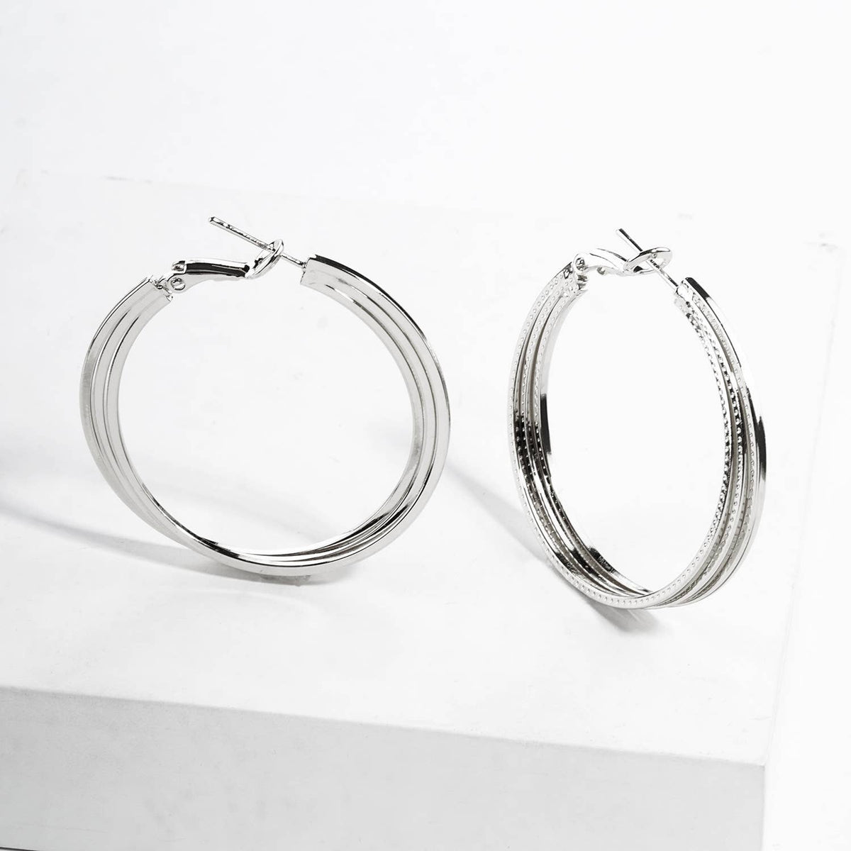 Geometric Triple-Row Hoop Earrings