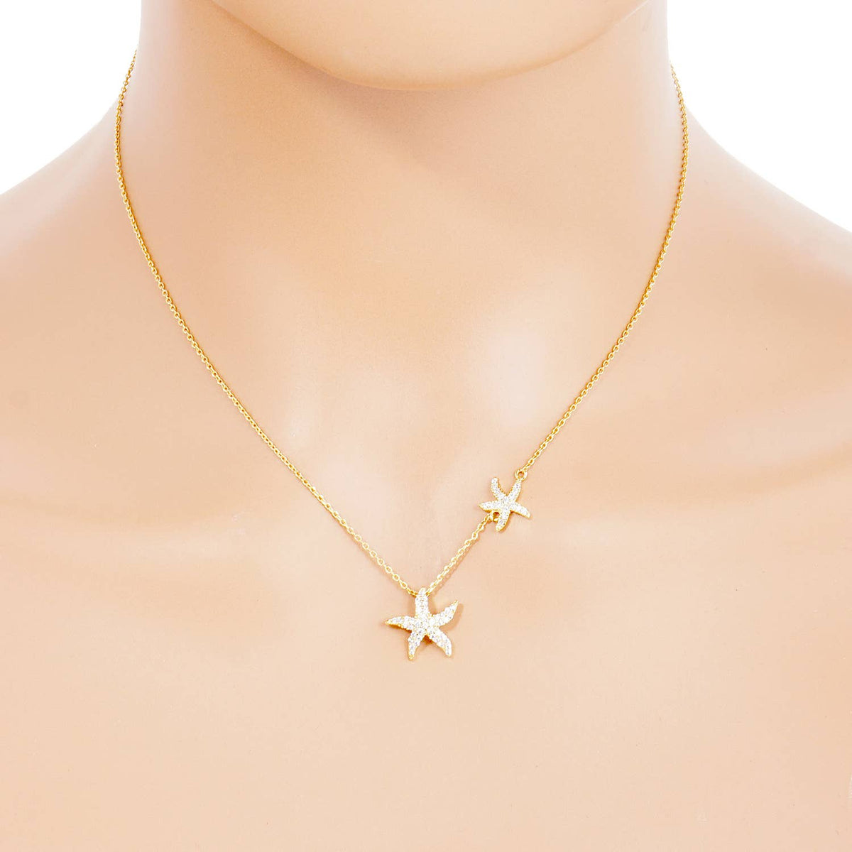 Gold Dipped Cubic Zirconia Pave Sea Life Starfish Necklace