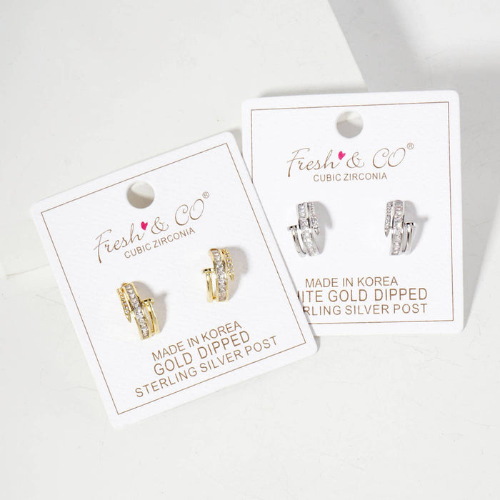 CZ Embellishment Nail Design Half Hoop Earrings