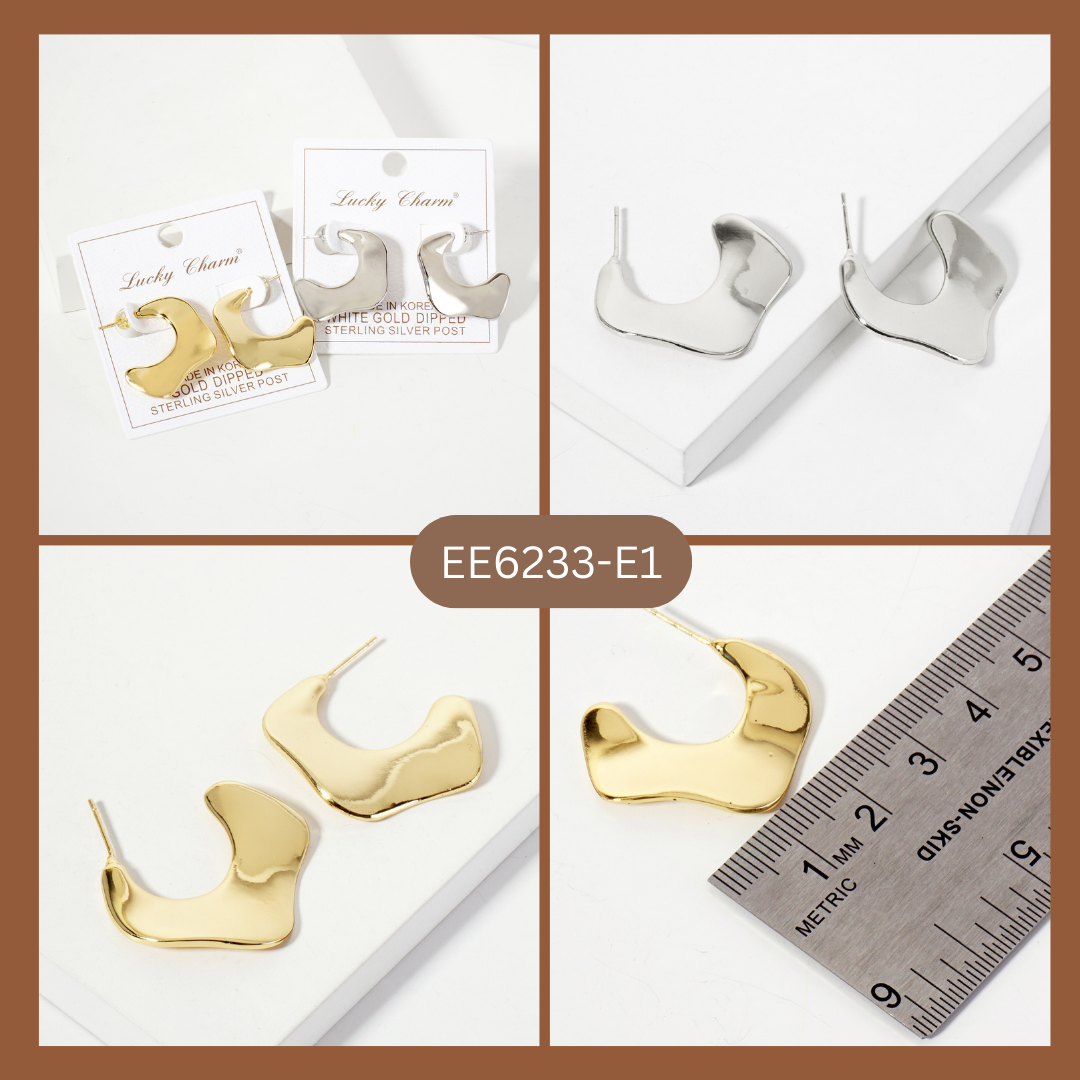 Polished 25mm Wavy Organic 18K-Gold-Dipped Hoop Earrings