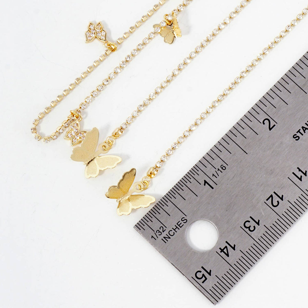 Satellite-Style Pave-Set Cubic-Zirconia Butterfly Face-Chain