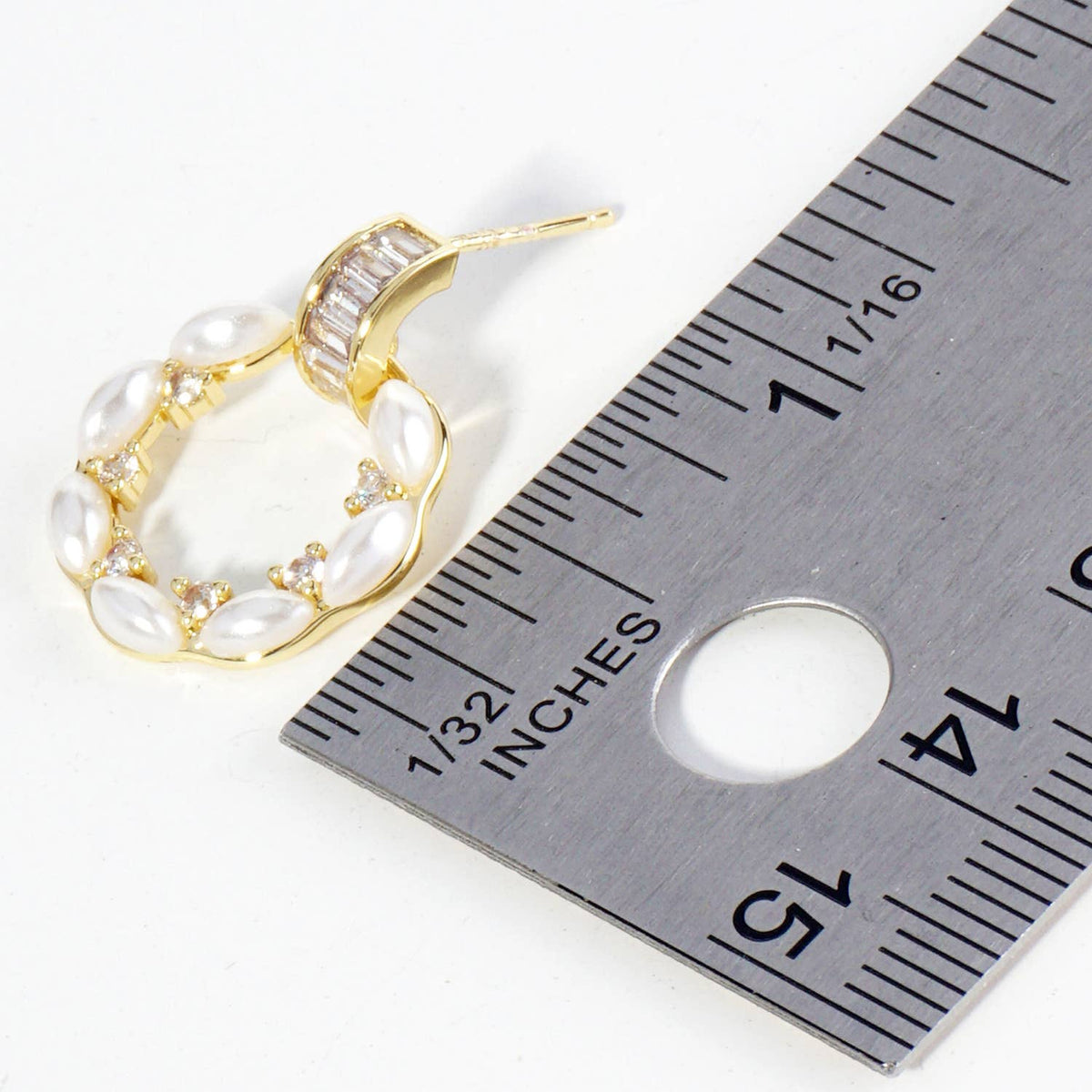 18K Gold Dipped CZ Pearl Beaded Circle Drop Post Earrings