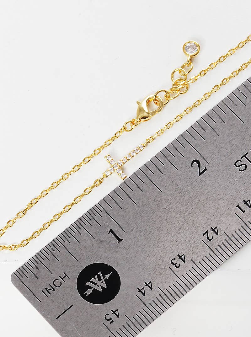 Dainty Pave Cross Charm Chain Bracelet