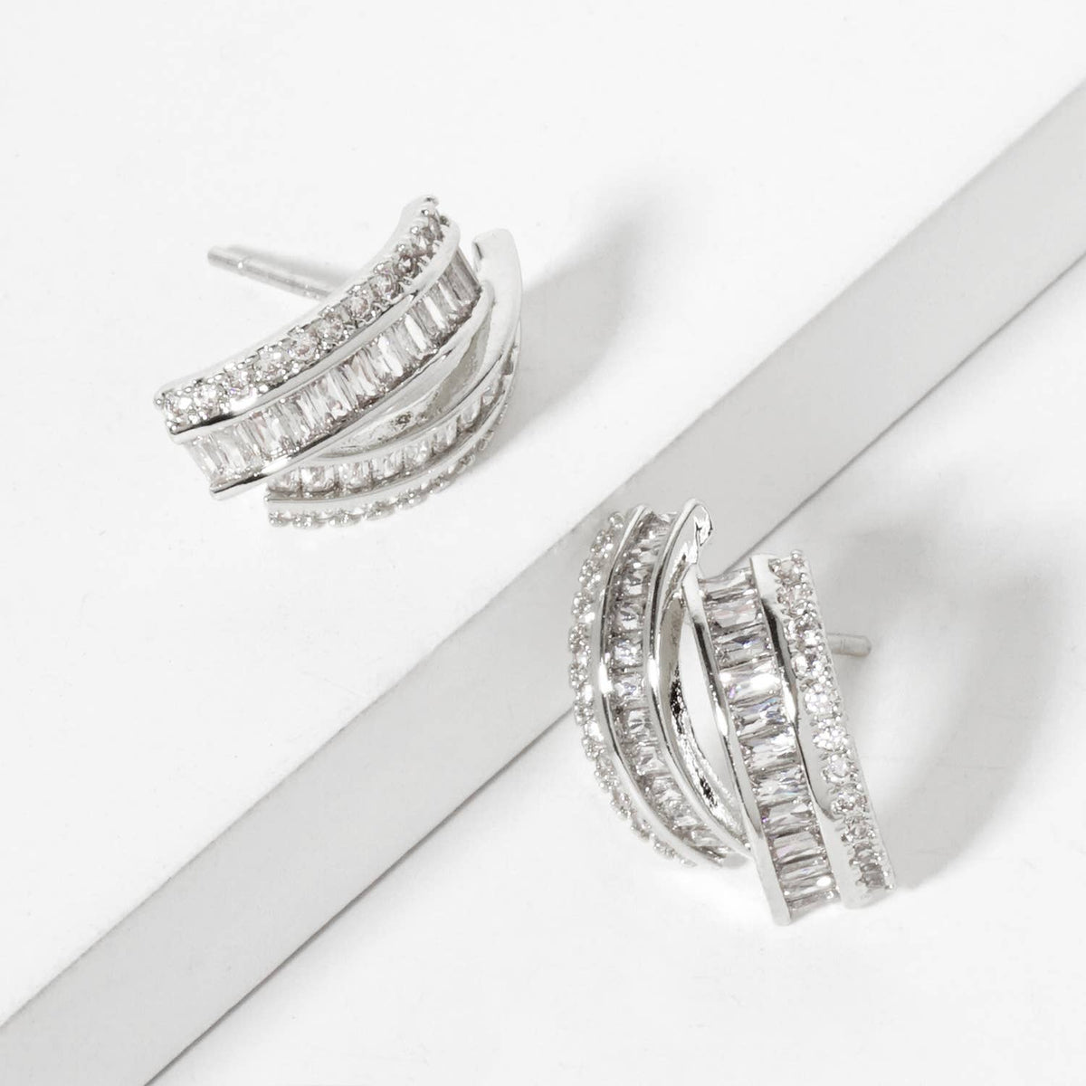 Soft-Curve with Dual-Row Pave CZ Setting Stud Earrings