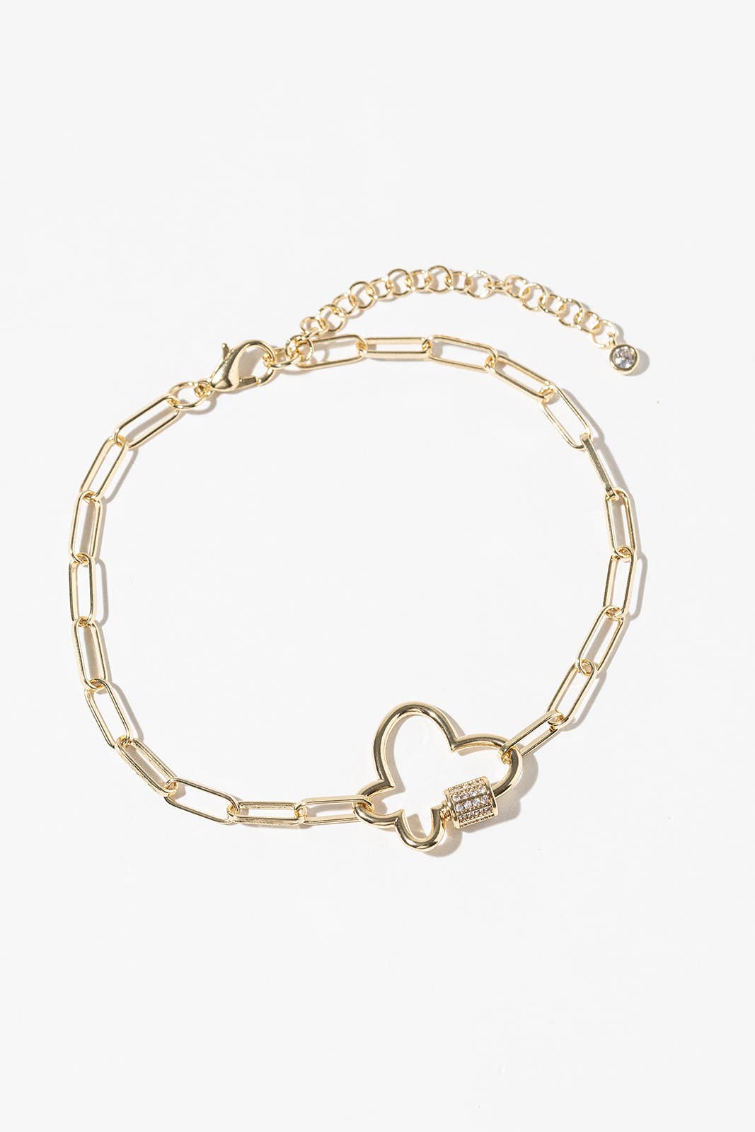 Cubic Zirconia Butterfly Carabiner Paperclip Link Ankle