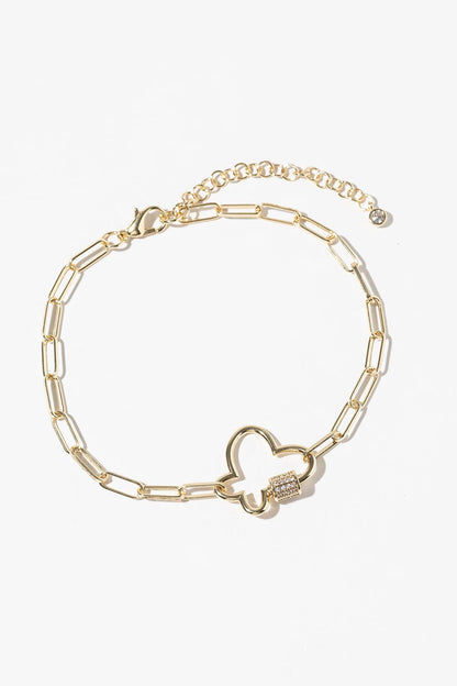 Cubic Zirconia Butterfly Carabiner Paperclip Link Ankle