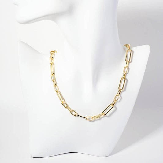18K-Gold-Dipped 19-10mm Paperclip Chain Necklace