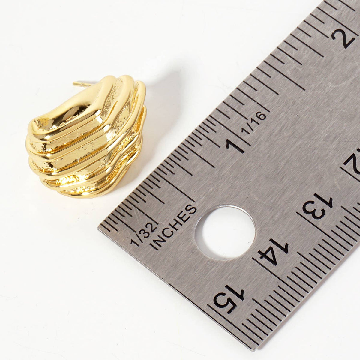 Polished Brass Lined Soft-Curve Teardrop Post Earrings