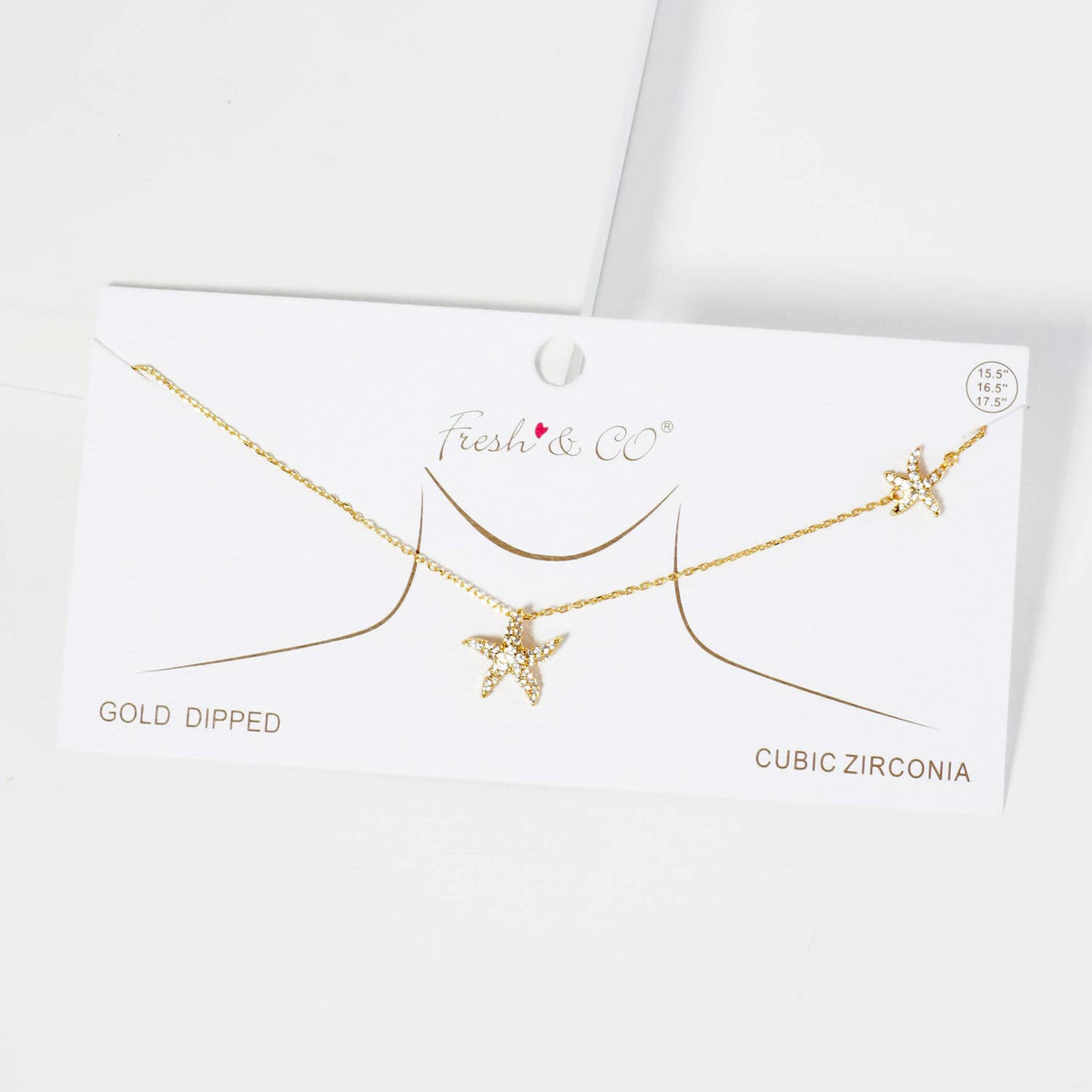 Gold Dipped Cubic Zirconia Pave Sea Life Starfish Necklace