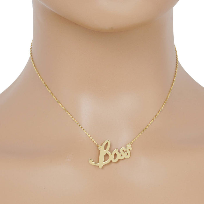 Gold Plated Bold Boss Cursive Necklace