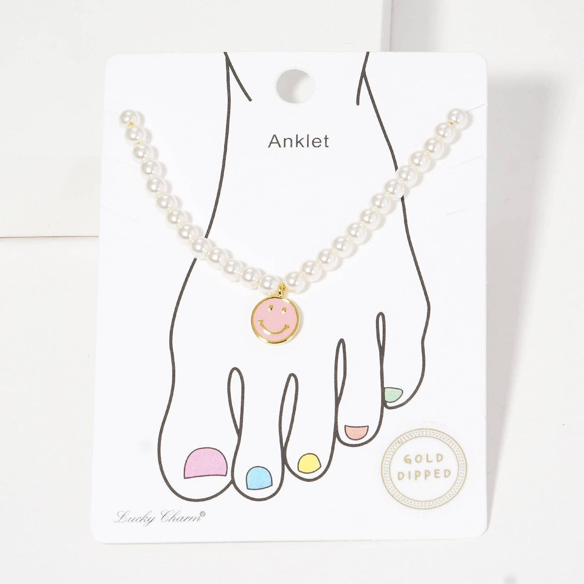 Gold Plated Freshwater Pearl Smiley Face Anklet