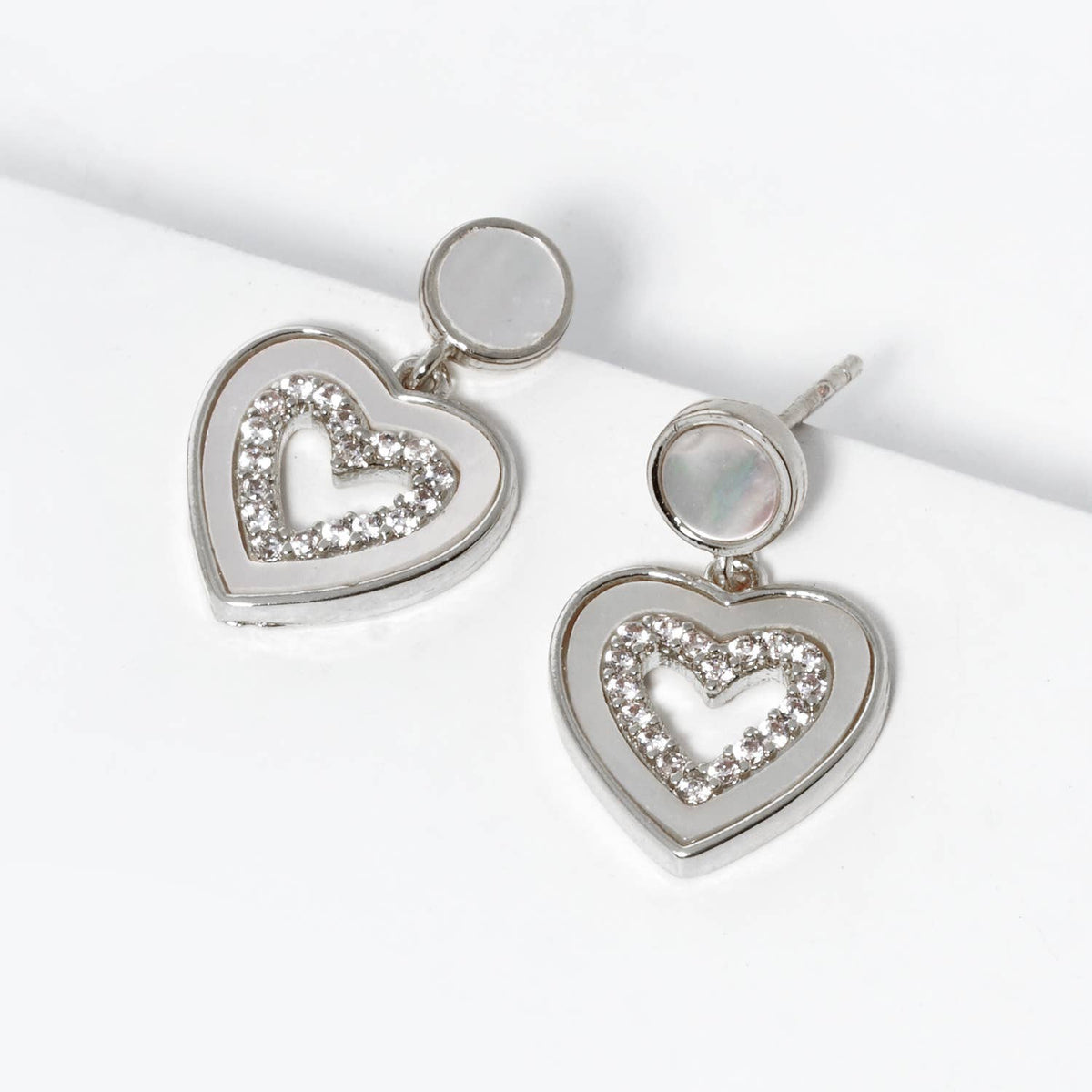 Heart Pave Cubic Zirconia Drop Earrings