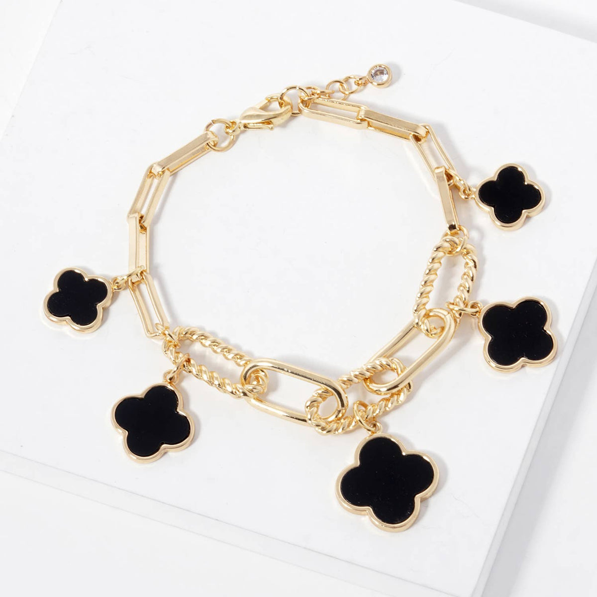 18K Gold Plated Clover Charm Paperclip Link Bracelet