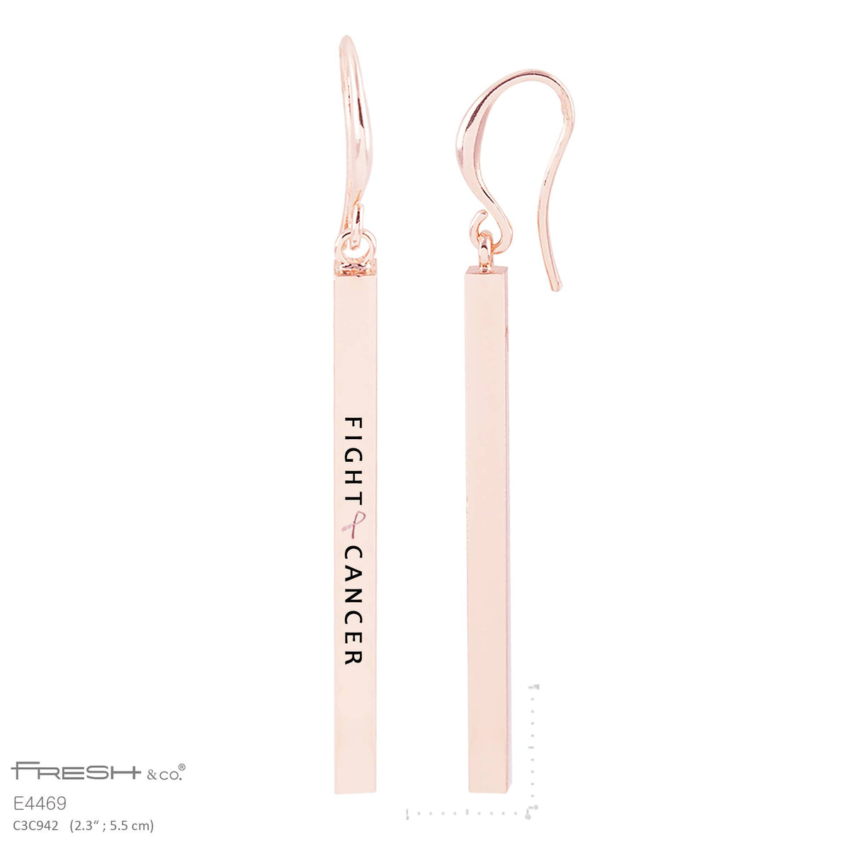 "FIGHT CANCER" Engraved Bar Dangle Earrings